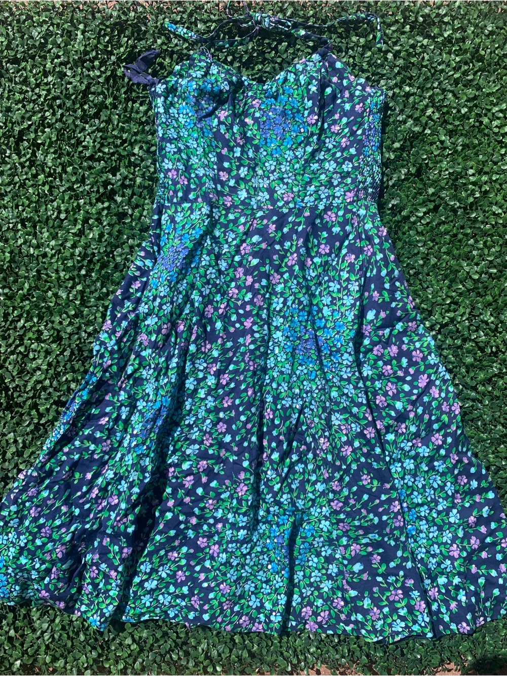 Vintage 70s comfortable cotton floral smocked convertible strap halter dress